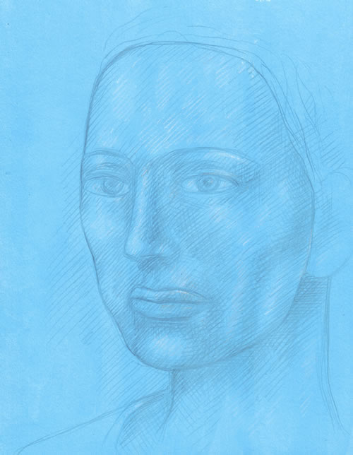 Woman's Head on Blue Ground silverpoint by William T. Ayton